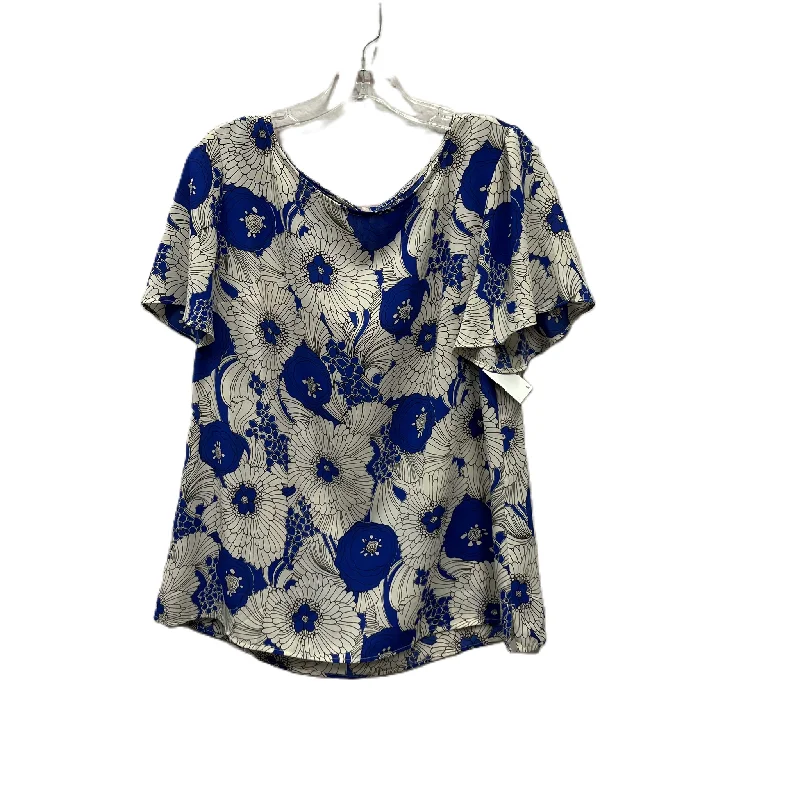 Top Short Sleeve By Talbots In Blue & White, Size: L