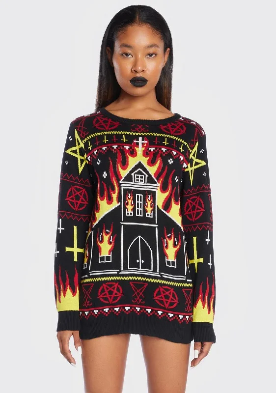 Black Metal Church Fire Sweater