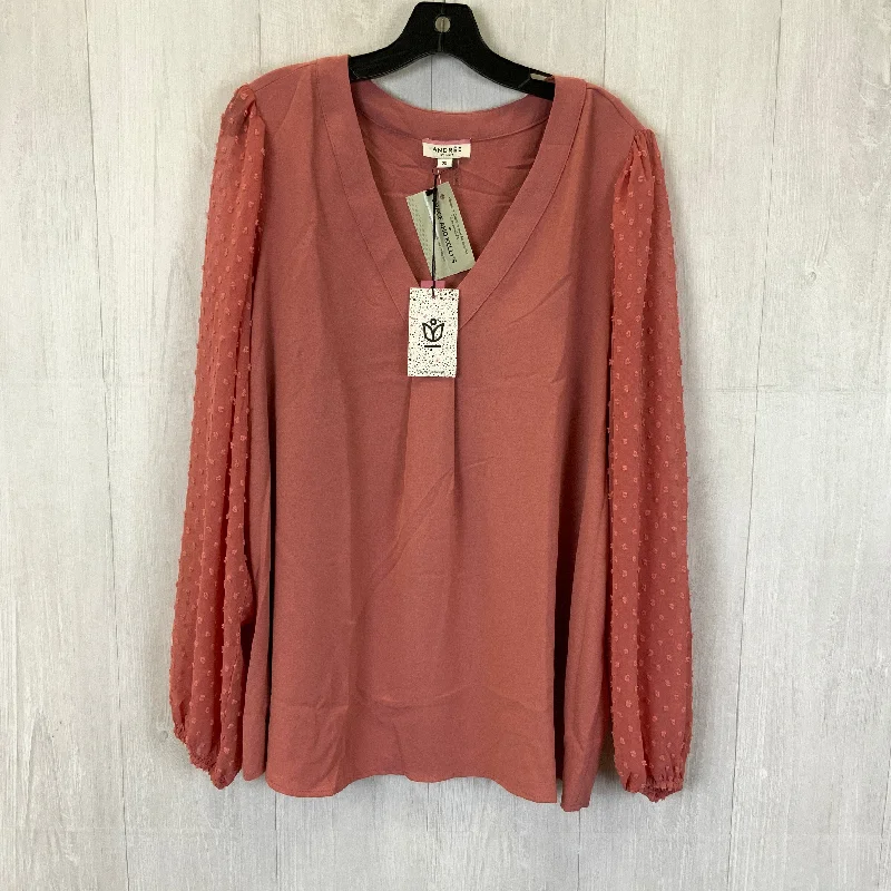 Top Long Sleeve By Andree By Unit In Pink, Size: 2x