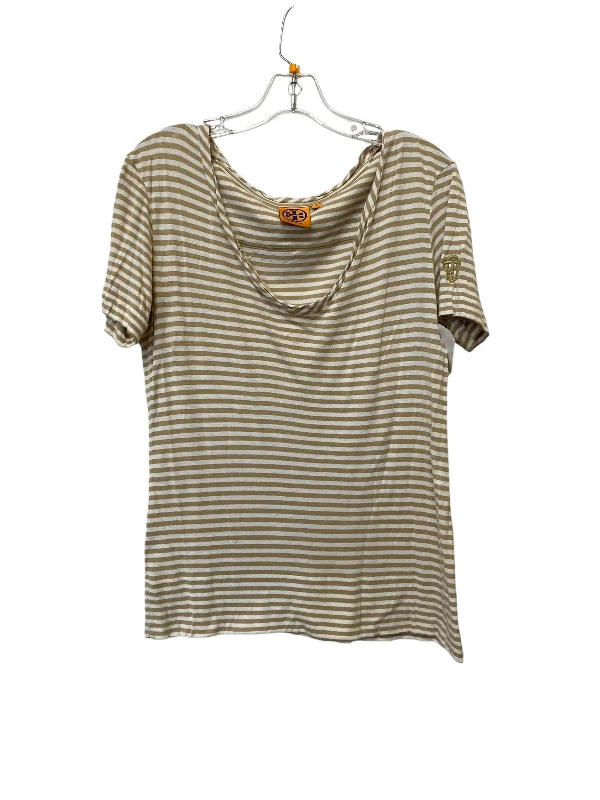 Top Short Sleeve By Tory Burch In Tan & White, Size: M