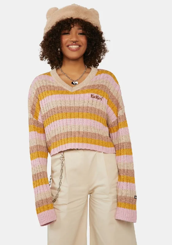 Multi Striped Cropped Knit Sweater