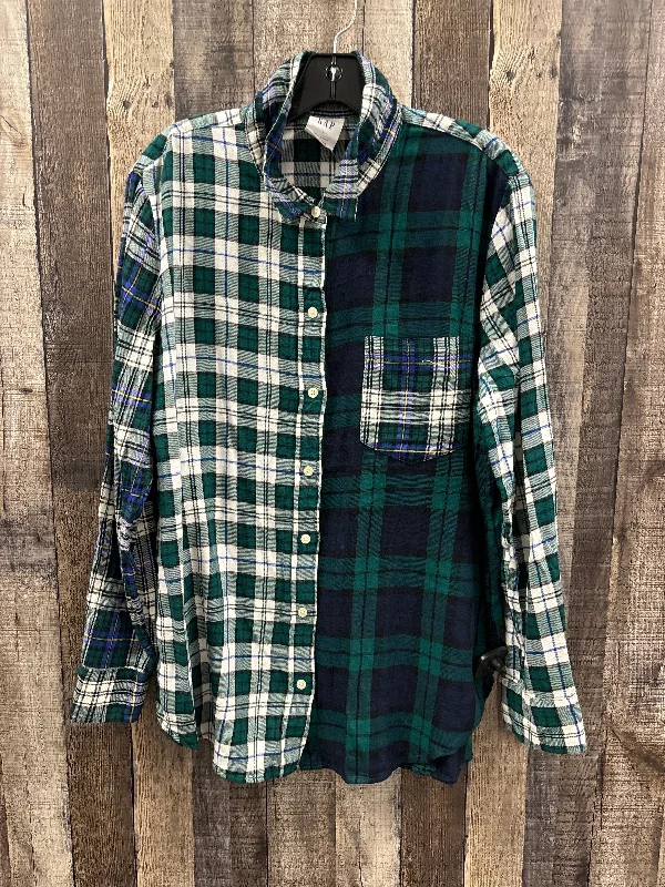 Top Long Sleeve By Gap In Plaid Pattern, Size: L