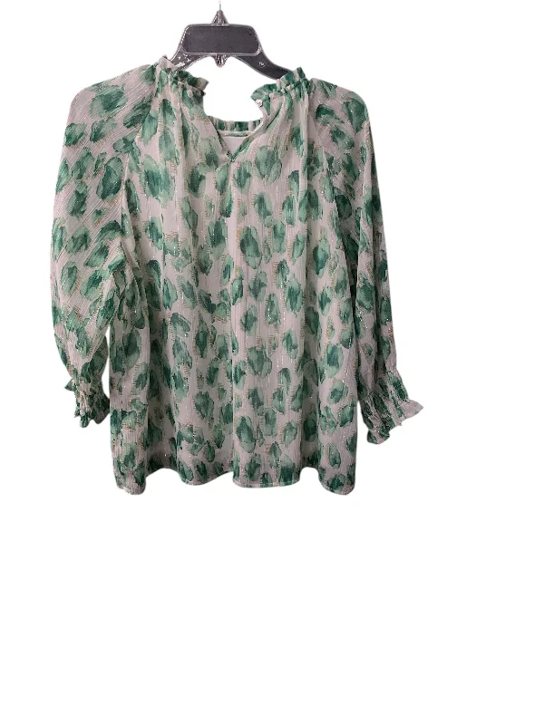 Top Long Sleeve By Entro In Green & White, Size: M