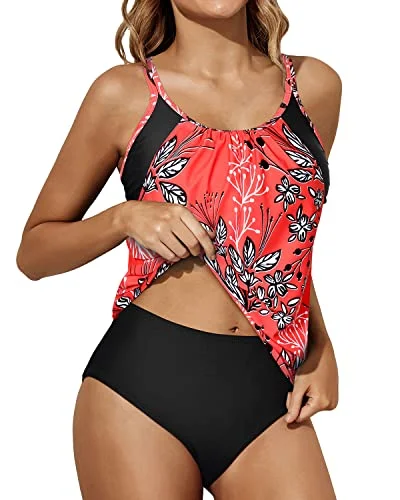 Sports Bra Tankini Swimsuits For Women Bathing Suits For Teen-Red Floral