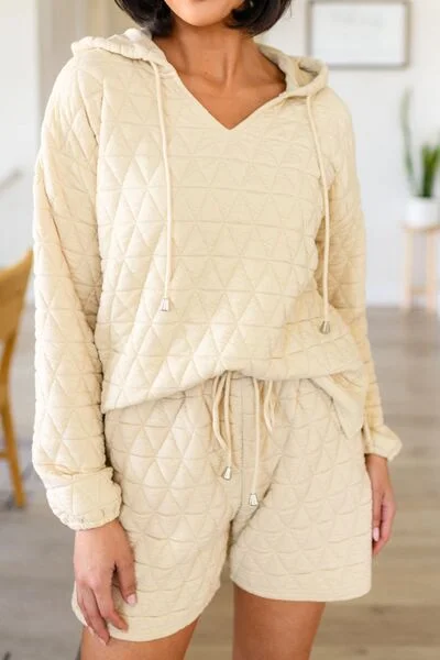 Geometric Drawstring Hoodie and Shorts Lounge Set