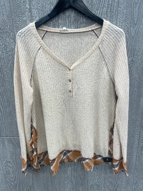 Top Long Sleeve By Hem & Thread In Cream, Size: L