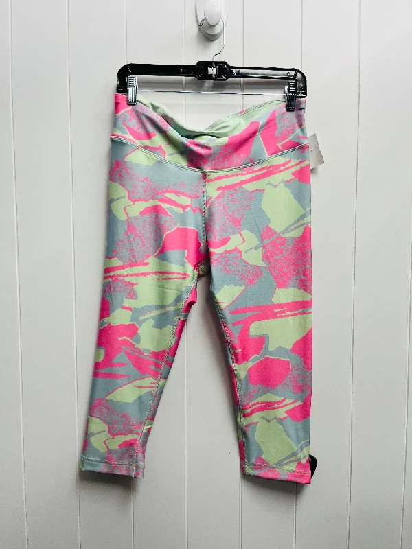 Athletic Capris By Reebok In Green & Pink, Size: L