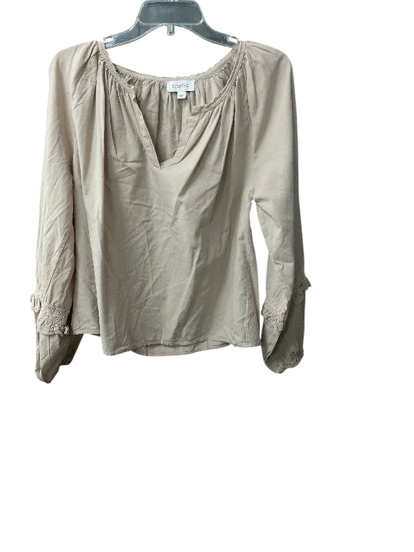 Top Long Sleeve By Evereve In Beige, Size: L