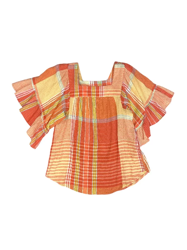 Top Short Sleeve By Beachlunchlounge In Orange & Yellow, Size: Xs