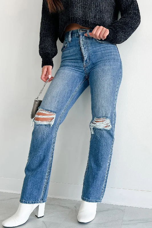 Shonda High Rise Distressed Kancan Straight Leg Jeans (Medium)