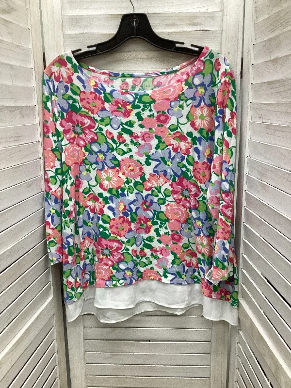 Top 3/4 Sleeve By Talbots In Floral Print, Size: Xl