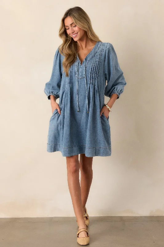 Endless Possibilities Light Wash Denim Mini Dress