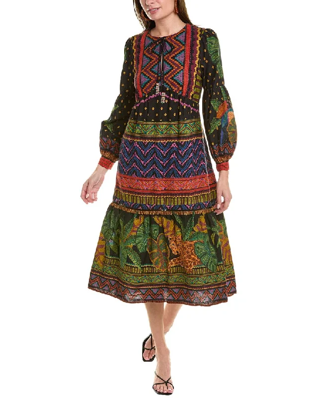 FARM Rio Forest Tapestry Linen-Blend Midi Dress