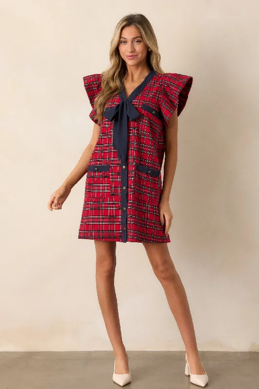 Now I Know 100% Cotton Red Plaid Mini Dress