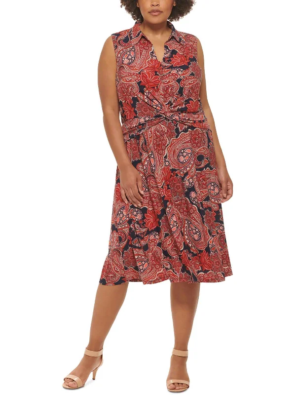 Plus Womens Paisley Print Twist Front Midi Dress