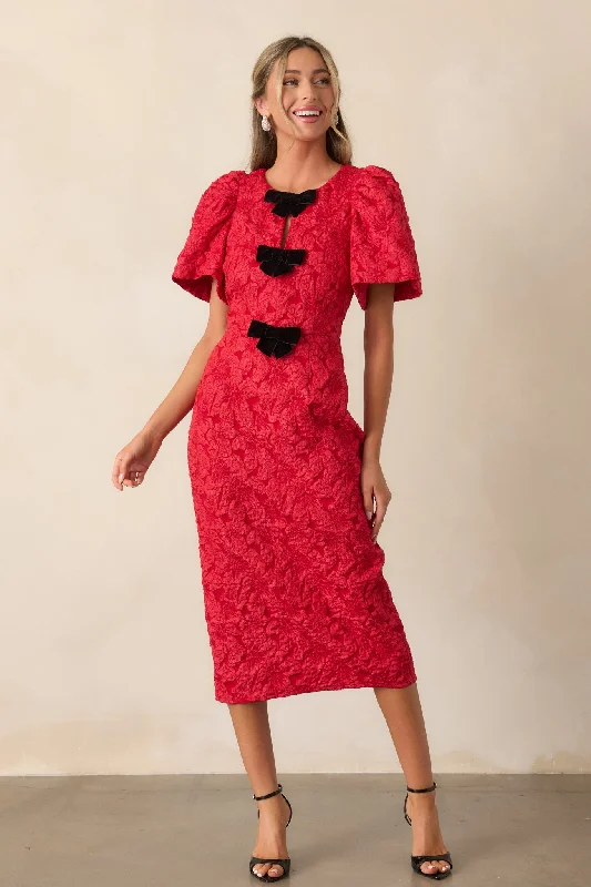 Simple Times Red Jacquard Midi Dress