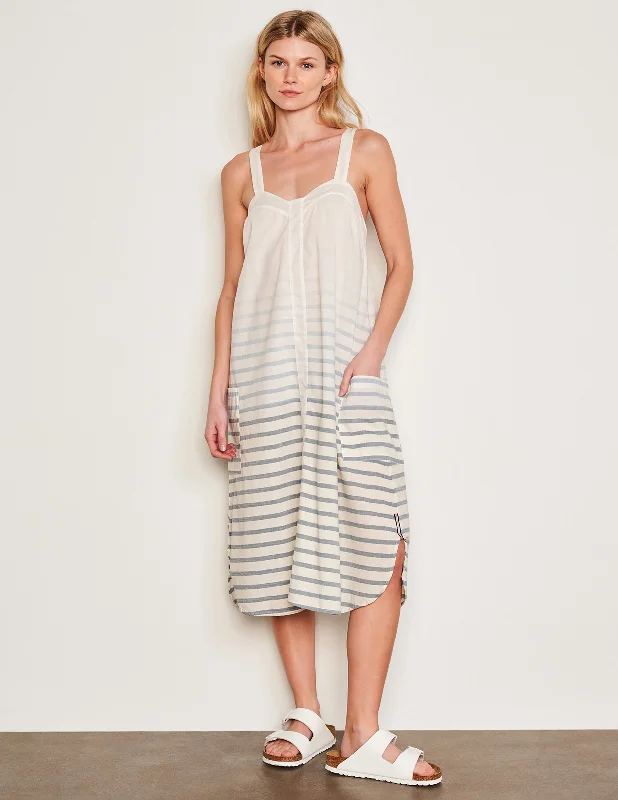 Sundry Changing Tide Stripe Midi Apron Dress in Deep Navy