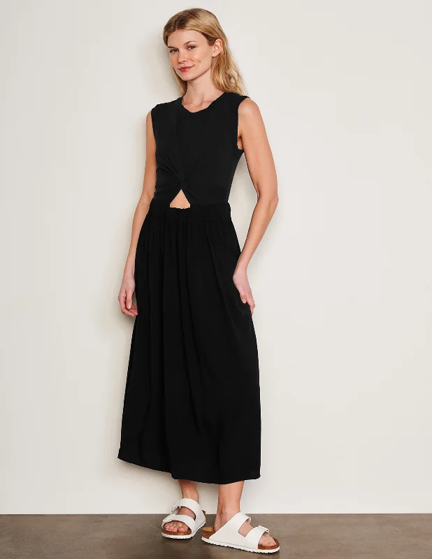 Sundry Midi Mixed Media Dress in Black