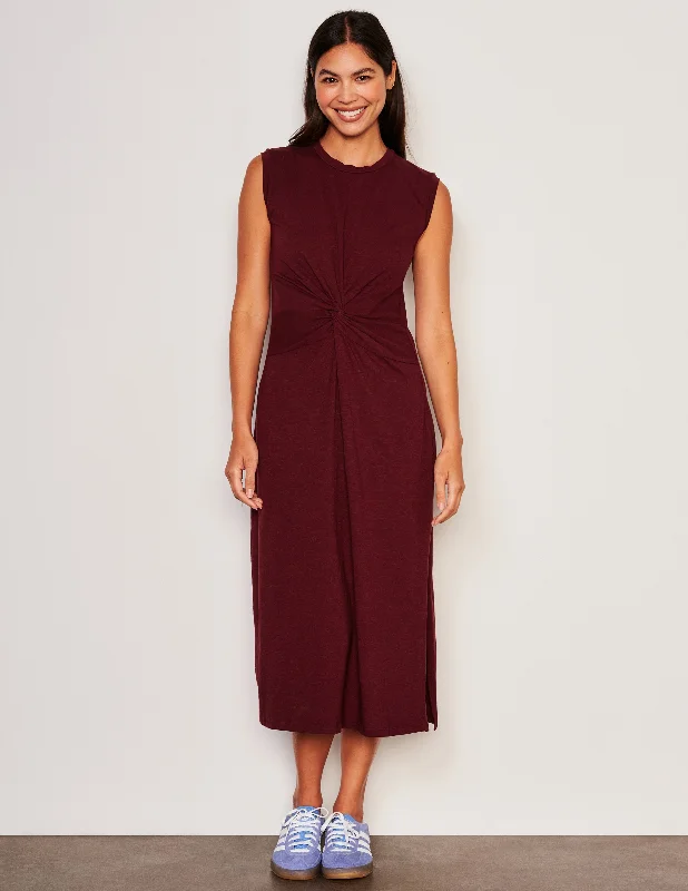 Sundry Midi Twist Sleeveless Dress in Red Rock