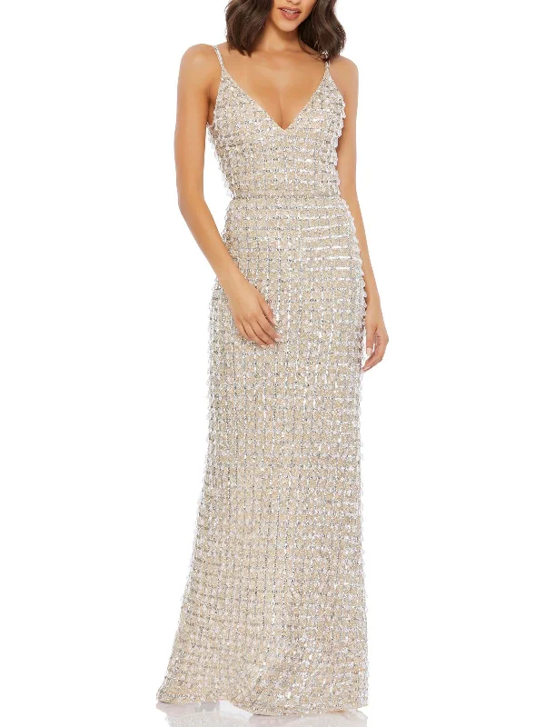 Womens Embellished Beaded Evening Dress