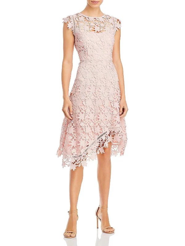 Womens Lace Overlay Asymmetric Cocktail Dress