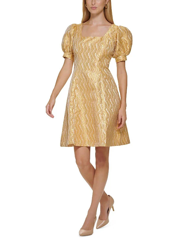 Womens Metallic Mini Fit & Flare Dress