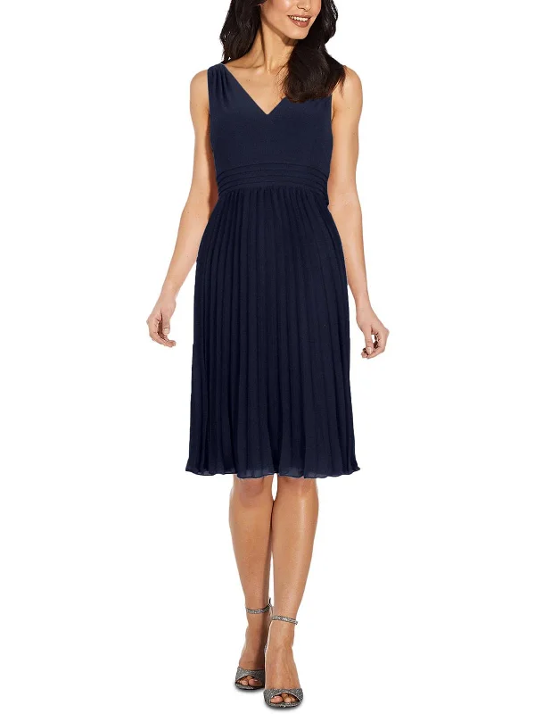 Womens Pintuck Midi Cocktail and Party Dress