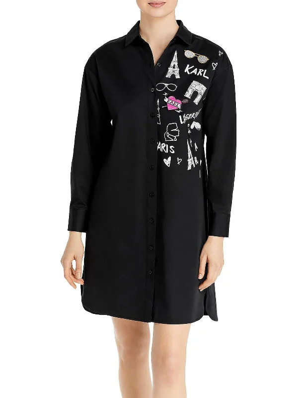 Womens Poplin Long Sleeve Shirtdress