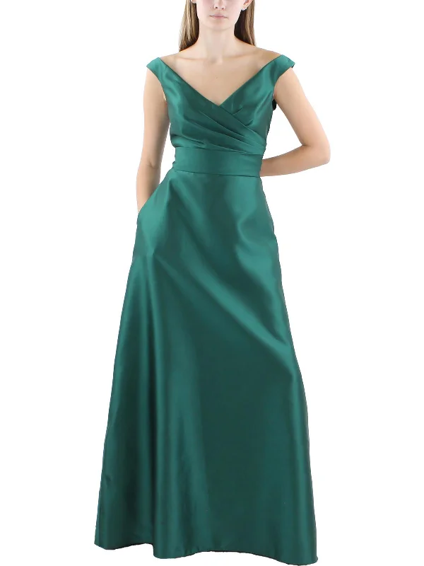 Womens Satin Off The Shoulder Evening Dress