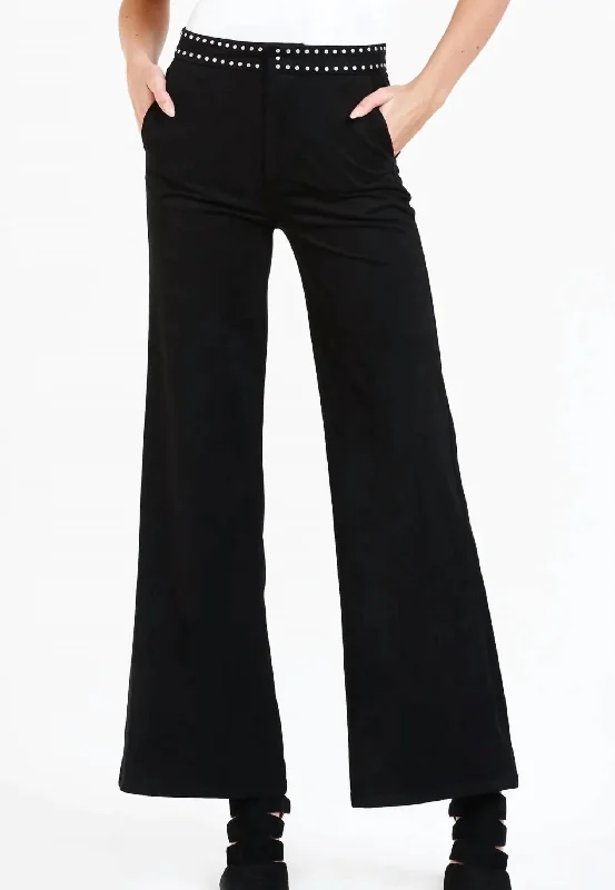 Fiona Faux Suede Studded Pants In Black