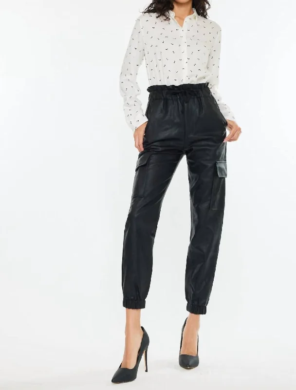 Rona Ultra High Rise Faux Leather Jogger Pant In Black