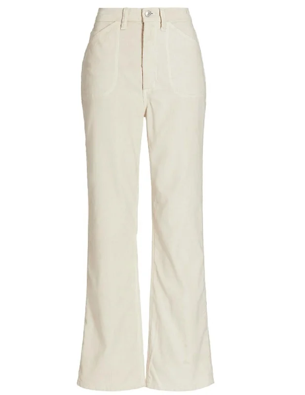 Women 70S Pocket Loose Flare Pants Corduroy In Off White